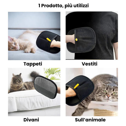 Handschuh zum Entfernen von Tierhaaren mit doppelten elektrostatischen Borsten.